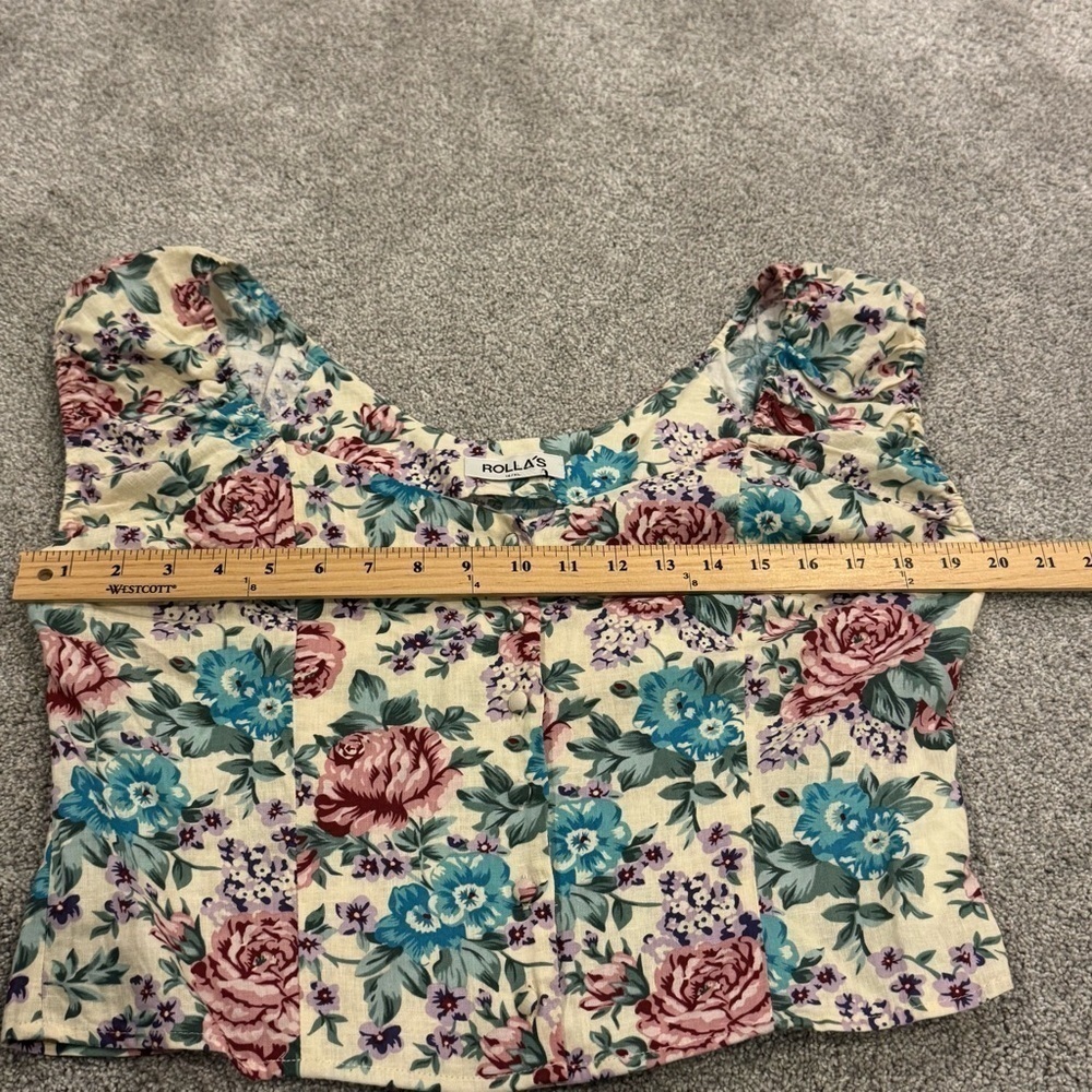Rolla's Emmy Rosette Top Blouse Floral Print Square Neck Crop Size XL NWOT - Picture 7 of 9